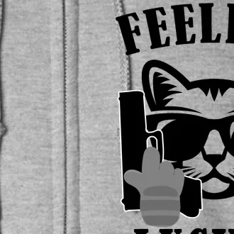 Feeling Luck Cat With Pistol Gun Full Zip Hoodie