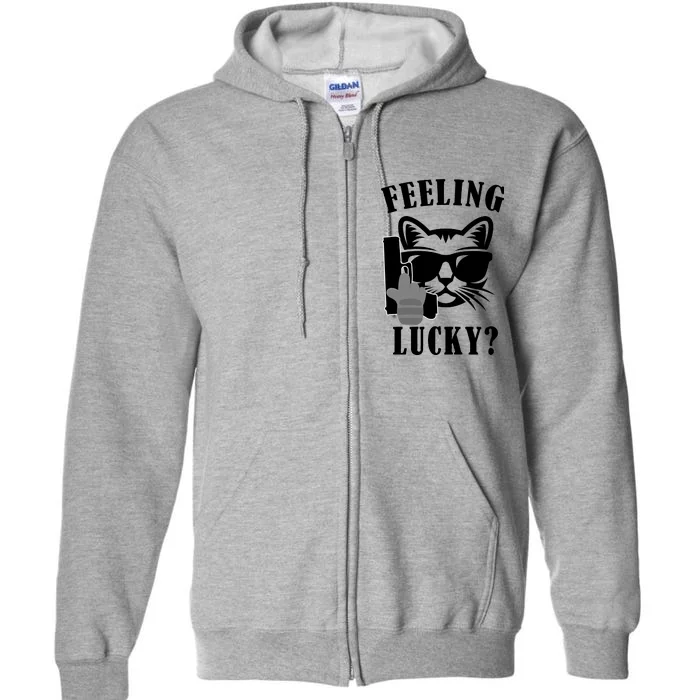 Feeling Luck Cat With Pistol Gun Full Zip Hoodie