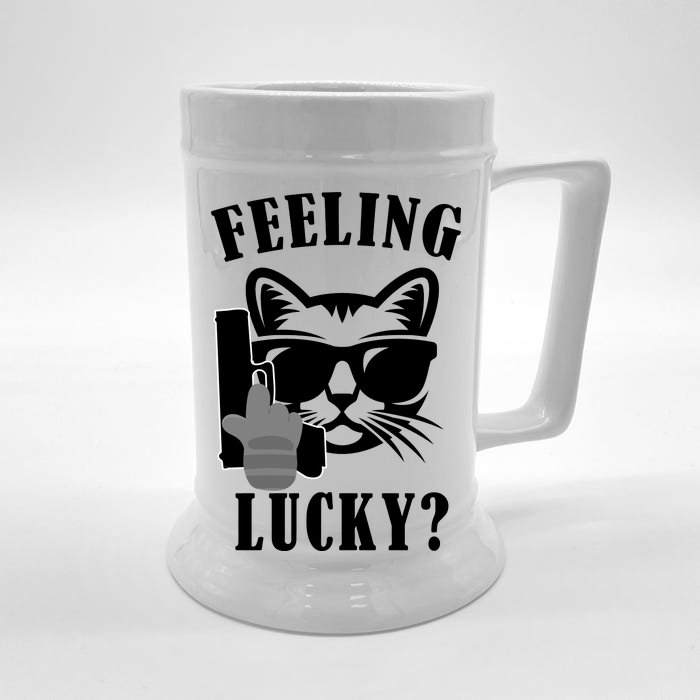 Feeling Luck Cat With Pistol Gun Front & Back Beer Stein