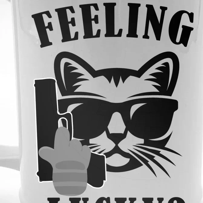 Feeling Luck Cat With Pistol Gun Front & Back Beer Stein