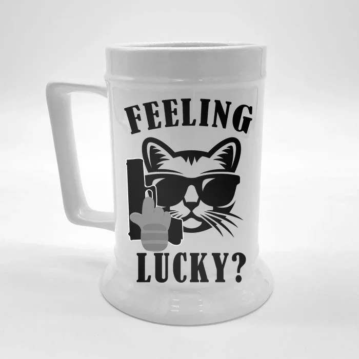 Feeling Luck Cat With Pistol Gun Front & Back Beer Stein