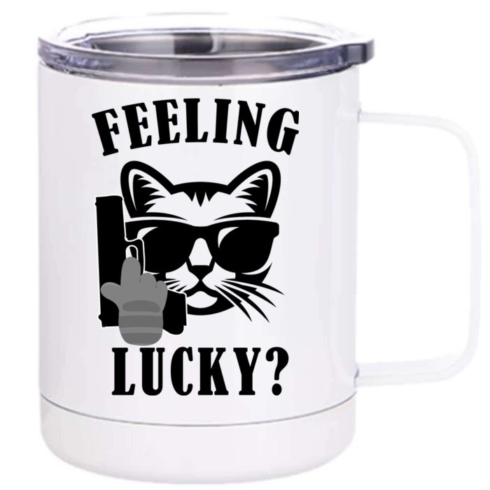 Feeling Luck Cat With Pistol Gun Front & Back 12oz Stainless Steel Tumbler Cup