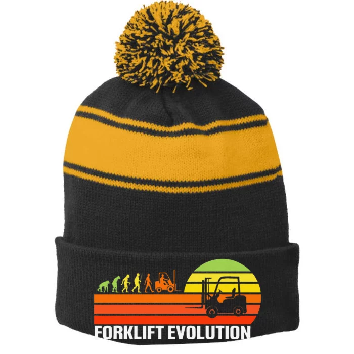 Forklift Evolution Funny Forklift Driver Operator Stripe Pom Pom Beanie