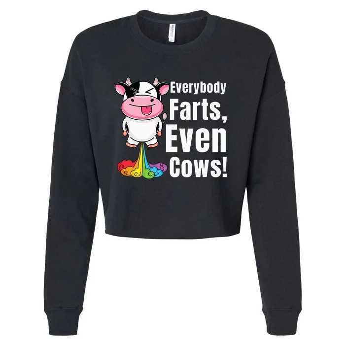 funny Everybody Farts Rainbow Farting Cow Cropped Pullover Crew