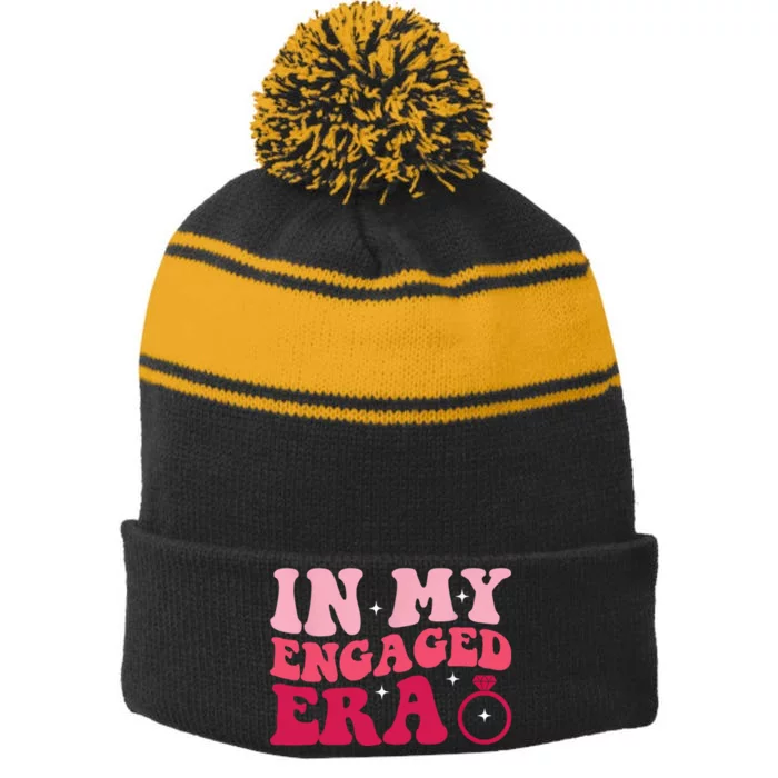 Funny Engagement Fiance In My Engaged Era Bachelorette Party Stripe Pom Pom Beanie