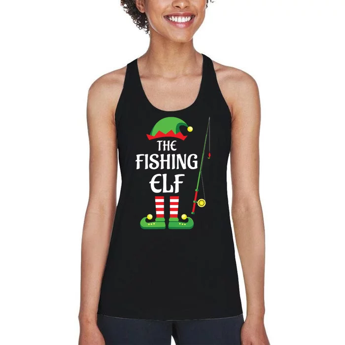 Fishing Elf Family Matching Group Christmas Women's Racerback Tank