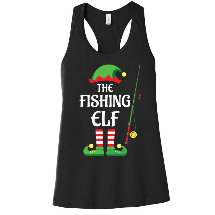 Fishing Elf Family Matching Group Christmas Women's Racerback Tank