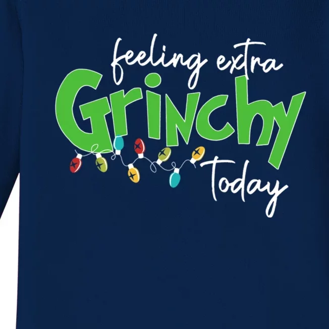 Feeling Extra Grinchy Today Christmas Xmas Lights Pullover Baby Long Sleeve Bodysuit