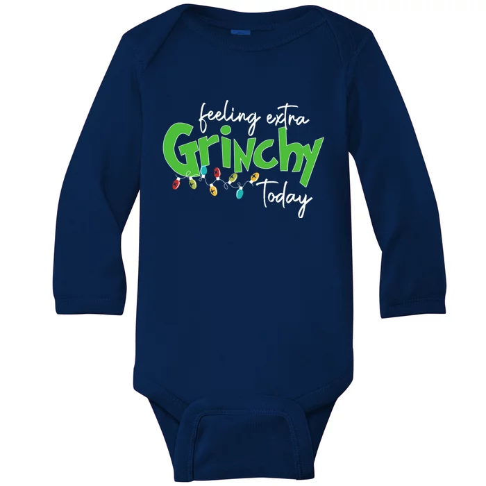 Feeling Extra Grinchy Today Christmas Xmas Lights Pullover Baby Long Sleeve Bodysuit