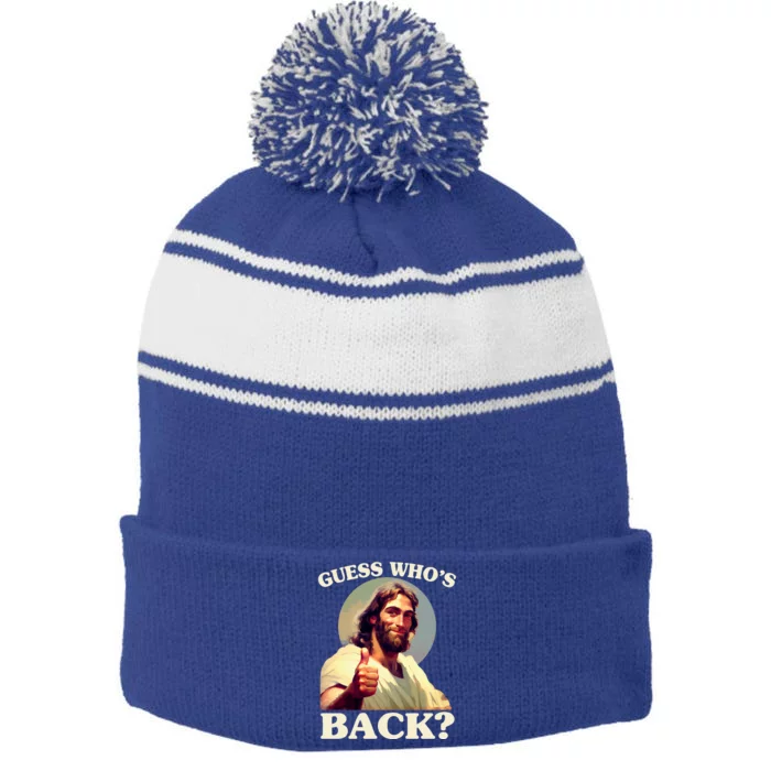 Funny Easter Guess Whos Back Jesus Stripe Pom Pom Beanie