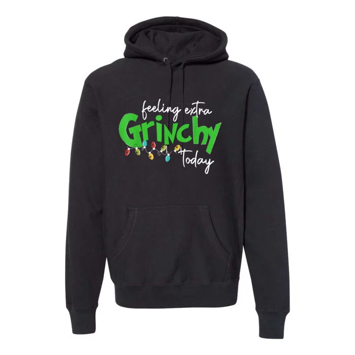 Feeling Extra Grinchy Today Christmas Lights Xmas Clothing Premium Hoodie