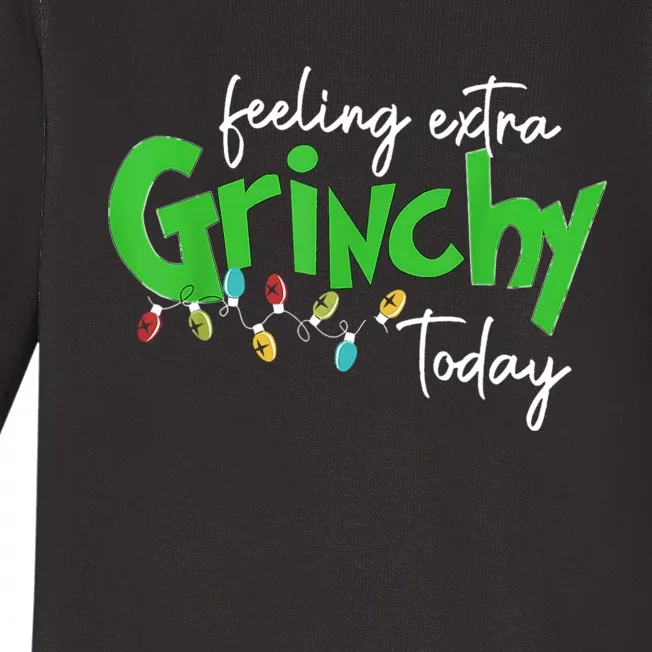 Feeling Extra Grinchy Today Christmas Lights Xmas Clothing Baby Long Sleeve Bodysuit