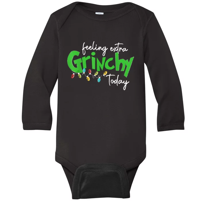 Feeling Extra Grinchy Today Christmas Lights Xmas Clothing Baby Long Sleeve Bodysuit