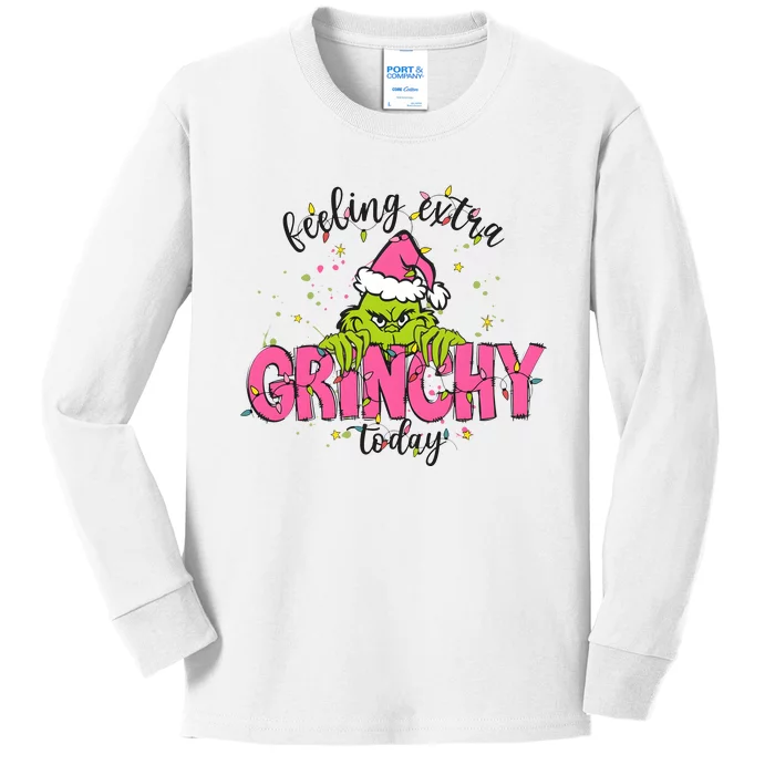 Feeling Extra Grinchy Today Christmas Holiday Kids Long Sleeve Shirt