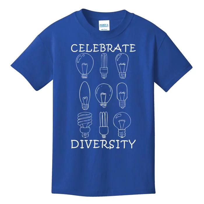 Funny Electrician Gift Cool Celebrate Diversity Light Bulbs Gift Kids T-Shirt