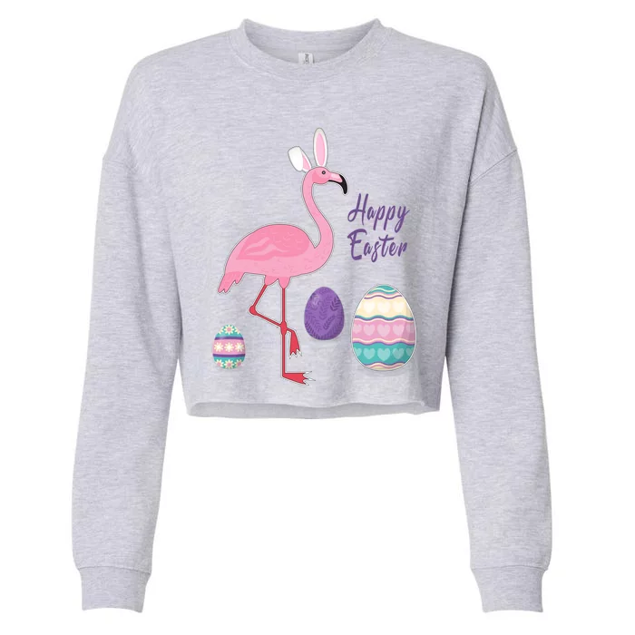 Flamingo Easter Gift Flamingo Easter Egg Hunting Funny Gift Cropped Pullover Crew