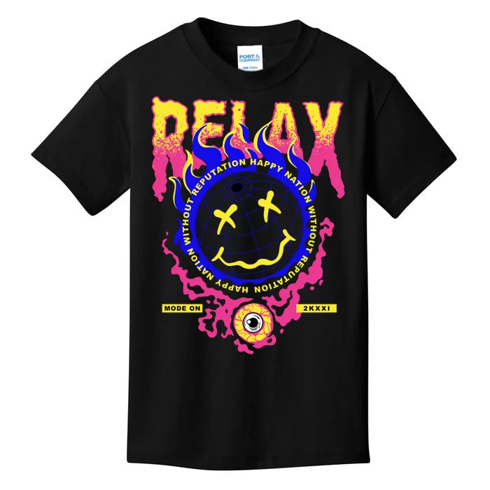 Flaming Emoji Globe Eyeball Smoke Kids T-Shirt