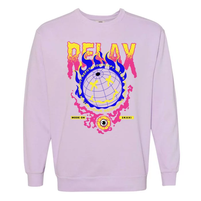 Flaming Emoji Globe Eyeball Smoke Garment-Dyed Sweatshirt