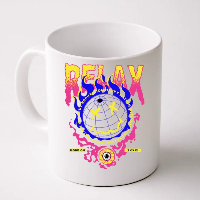 Flaming Emoji Globe Eyeball Smoke Front & Back Coffee Mug