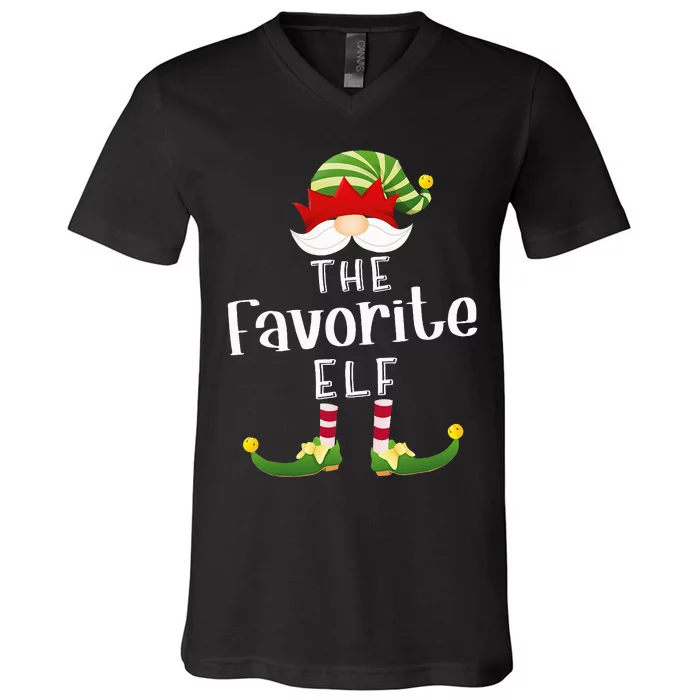 Favorite Elf Group Christmas Funny Pajama Party V-Neck T-Shirt