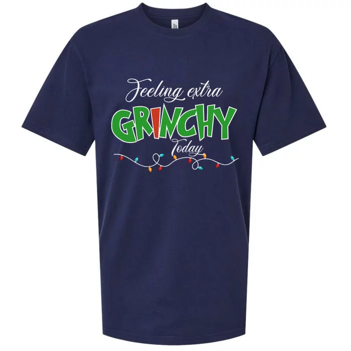 Feeling Extra Grinchy Today Christmas Colorful Xmas Lights Sueded Cloud Jersey T-Shirt