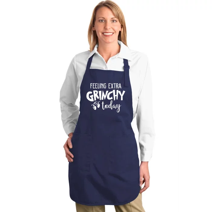 Feeling Extra Grinchy Today Funny Christmas Full-Length Apron With Pocket