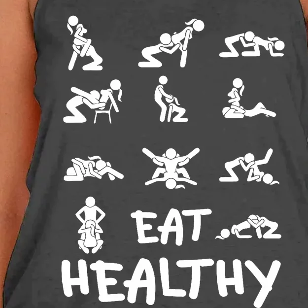 Funny Eat Healthy Dirty Adult Humor Saying Joke Women's Knotted Racerback Tank