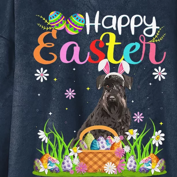 Funny Egg Hunting Bunny Giant Schnauzer Dog Happy Easter Hooded Wearable Blanket