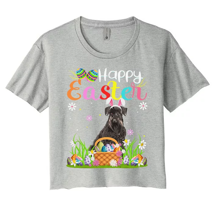 Funny Egg Hunting Bunny Giant Schnauzer Dog Happy Easter Women's Crop Top  Tee
