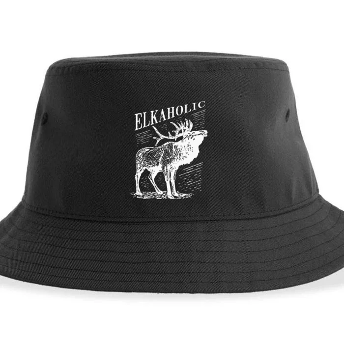 Funny Elk Hunting Elkaholic For Hunters Sustainable Bucket Hat