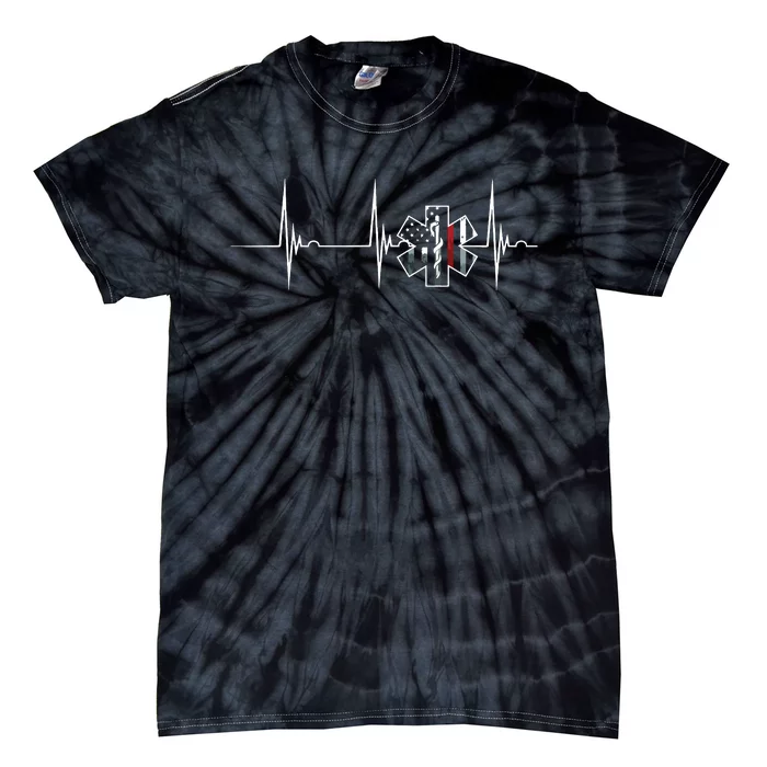 Firefighter EMS Heartbeat EKG Pulse Fireman American Flag Tie-Dye T-Shirt