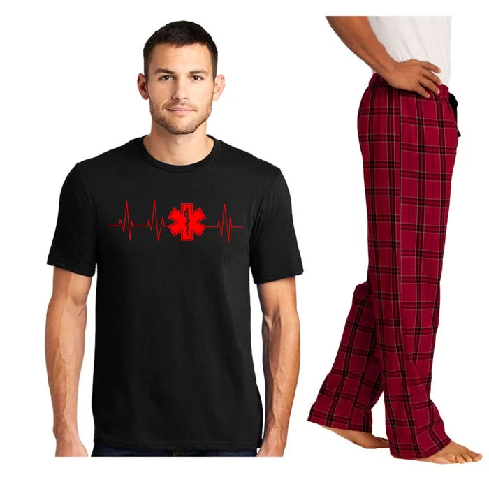 Funny Emt Heartbeat Gift Cute Love Paramedic Ems Cool Gift Pajama Set