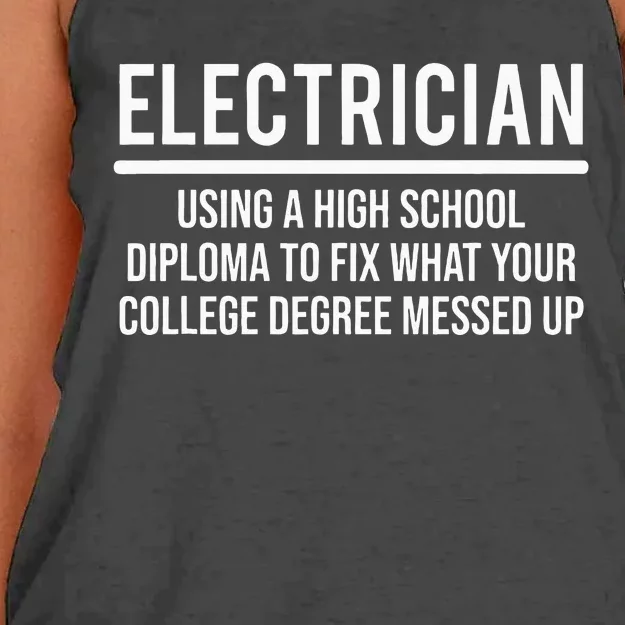 Funny Electrician High School Diploma College Degree Women's Knotted Racerback Tank