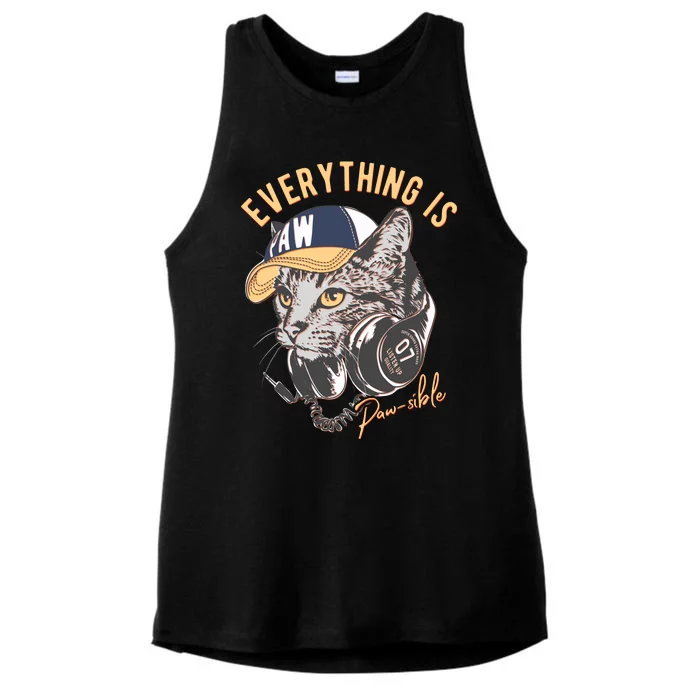 Funny Everything Is Pawsible Hiphop Cat Ladies Tri-Blend Wicking Tank