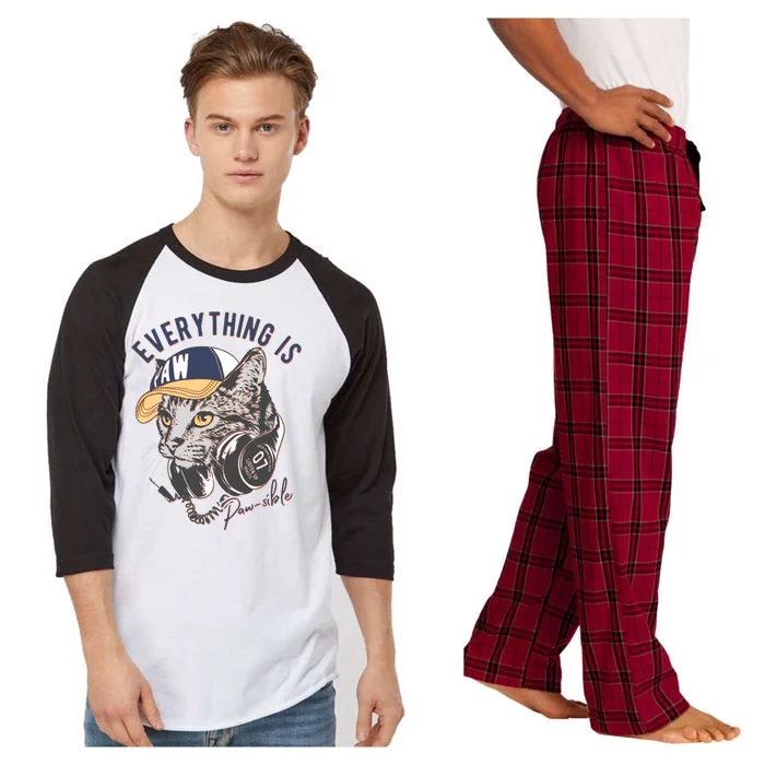 Funny Everything Is Pawsible Hiphop Cat Raglan Sleeve Pajama Set