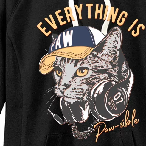 Funny Everything Is Pawsible Hiphop Cat Women's Fleece Hoodie