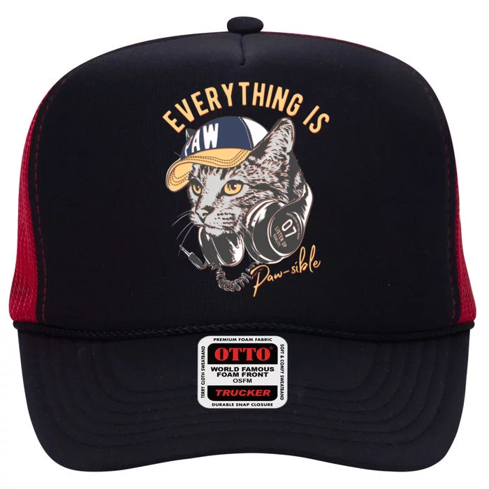 Funny Everything Is Pawsible Hiphop Cat High Crown Mesh Trucker Hat