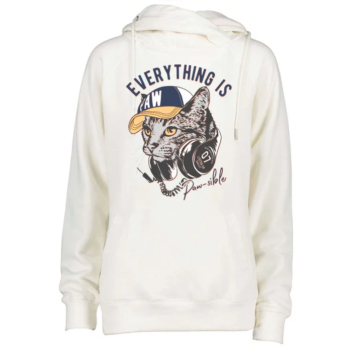 Funny Everything Is Pawsible Hiphop Cat Womens Funnel Neck Pullover Hood