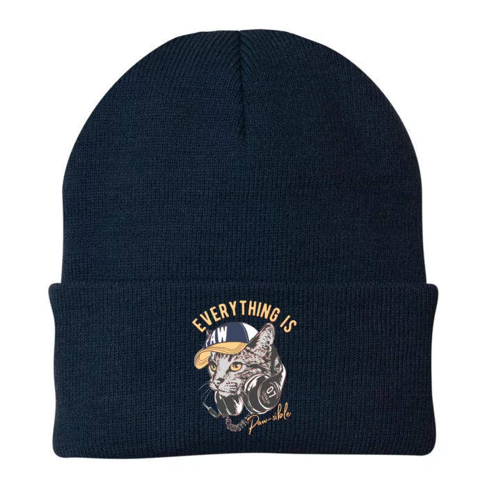 Funny Everything Is Pawsible Hiphop Cat Knit Cap Winter Beanie