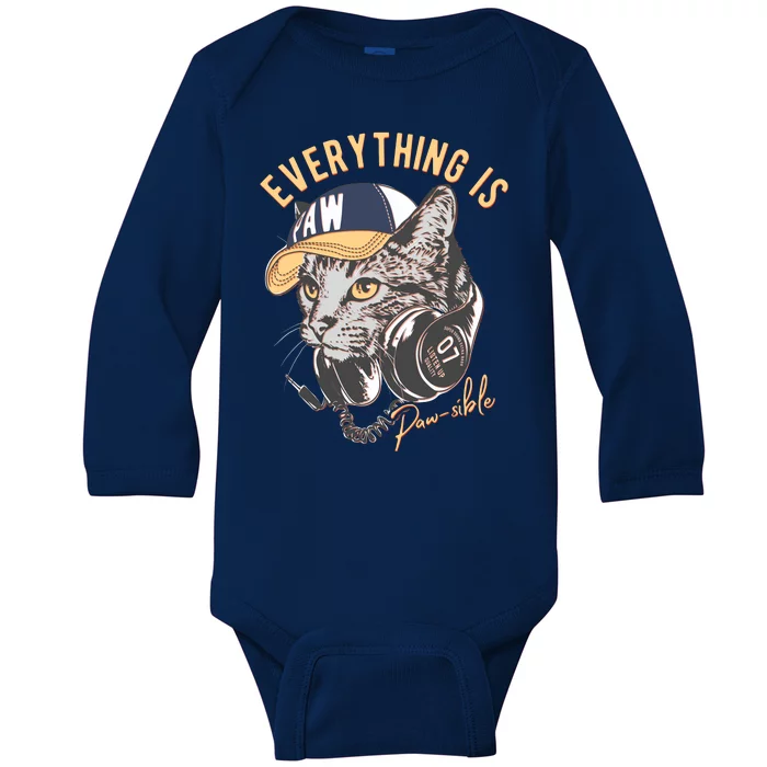 Funny Everything Is Pawsible Hiphop Cat Baby Long Sleeve Bodysuit