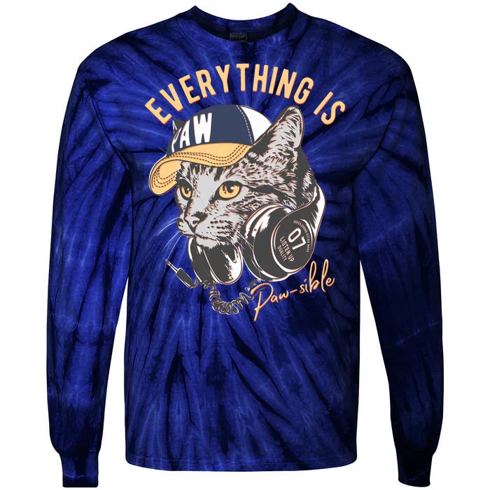 Funny Everything Is Pawsible Hiphop Cat Tie-Dye Long Sleeve Shirt