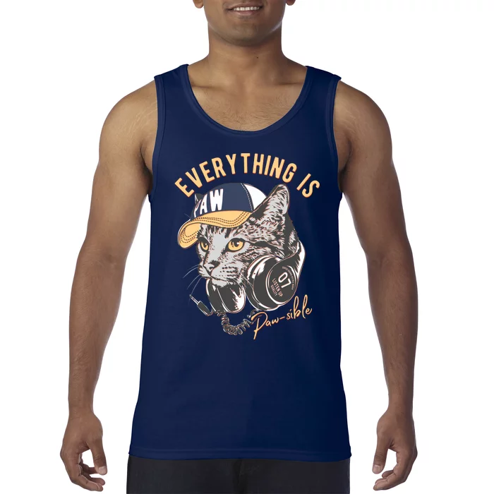 Funny Everything Is Pawsible Hiphop Cat Tank Top