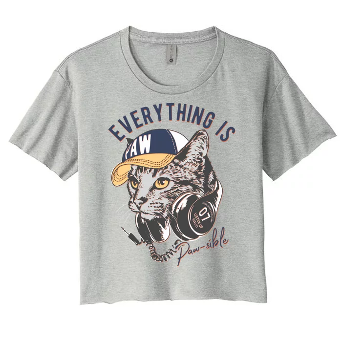 Funny Everything Is Pawsible Hiphop Cat Women's Crop Top Tee