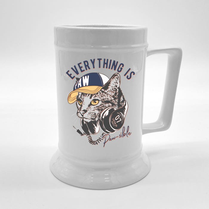 Funny Everything Is Pawsible Hiphop Cat Front & Back Beer Stein