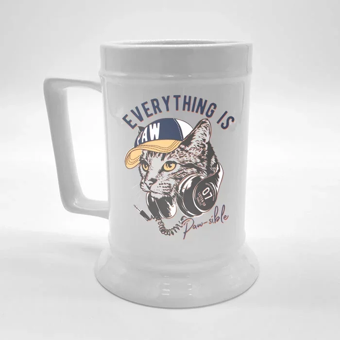 Funny Everything Is Pawsible Hiphop Cat Front & Back Beer Stein