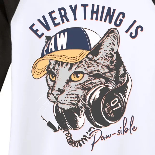 Funny Everything Is Pawsible Hiphop Cat Women's Tri-Blend 3/4-Sleeve Raglan Shirt