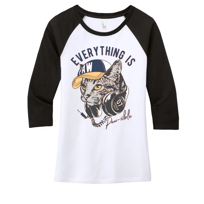 Funny Everything Is Pawsible Hiphop Cat Women's Tri-Blend 3/4-Sleeve Raglan Shirt