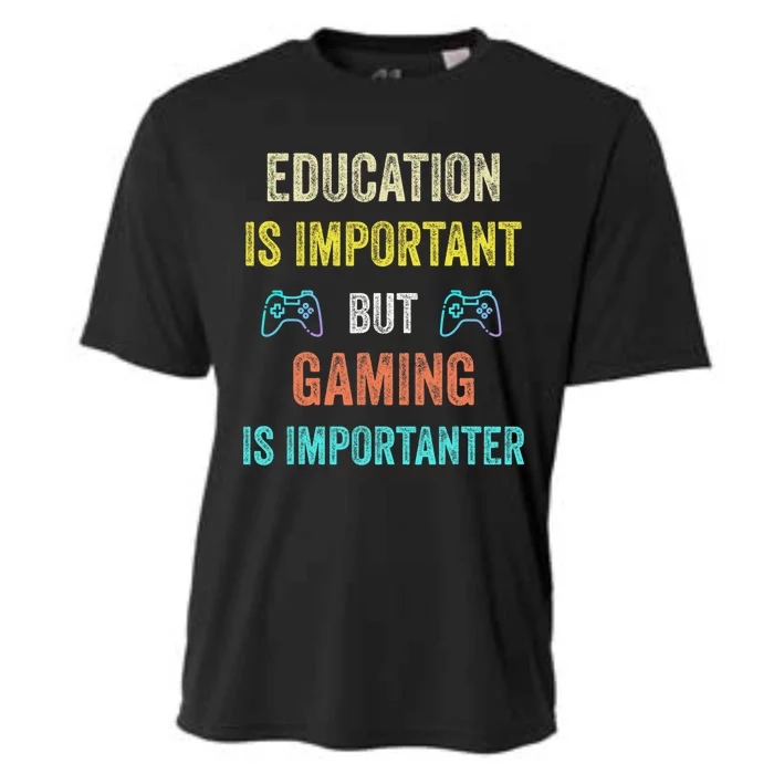 Funny Education Is Important But Gaming Is Importanter Gamer Cooling Performance Crew T-Shirt