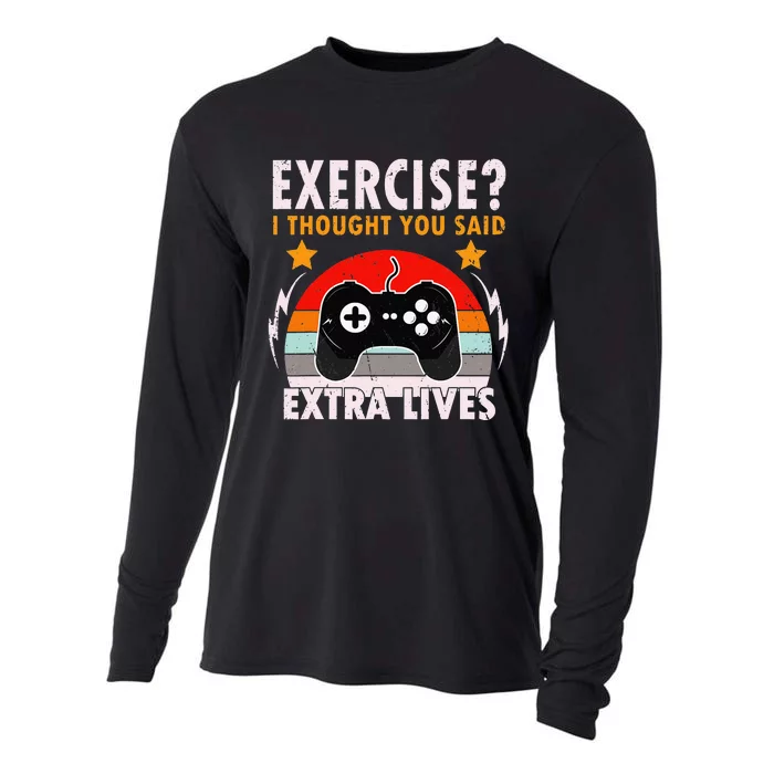 Funny Exercise I Thought You Said Extra Lives Gaming Gamer Cooling Performance Long Sleeve Crew