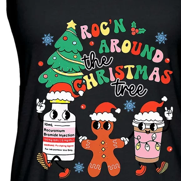 Funny ER ICU RN Nurse Xmas Roc'n Around The Christmas Tree Ladies Essential Flowy Tank